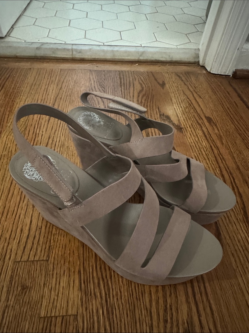 Vince Camino Women's Taupe Suede Wedge Sandals - Slingback Comfort